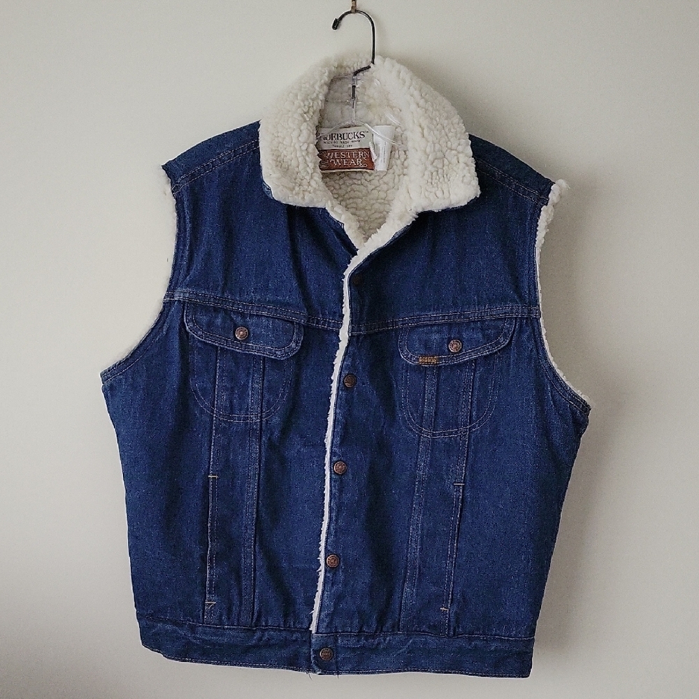 Roebucks Men's Vintage Blue Denim Sherpa Vest- Size 42R
